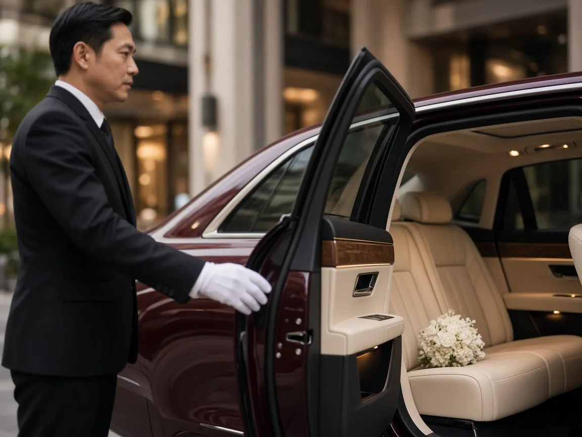 婚禮花車司機為新人開啟後座車門