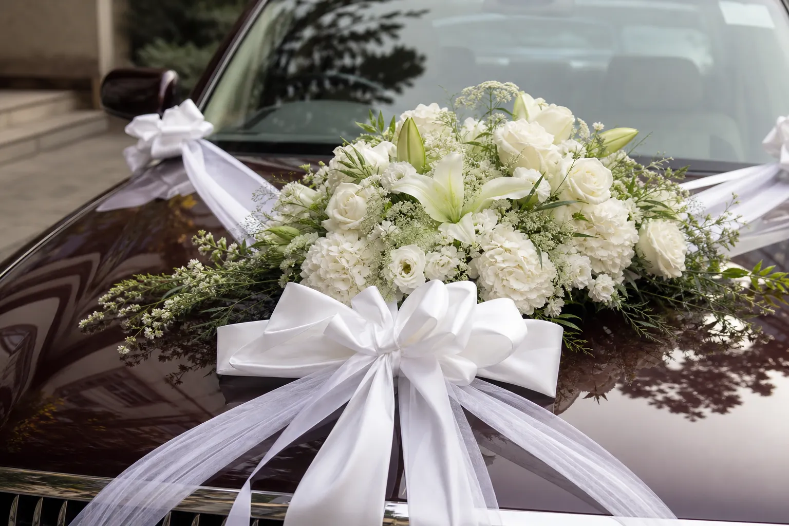 Rolls Royce Ghost 婚禮花車裝飾｜花球、絲帶與主題配色